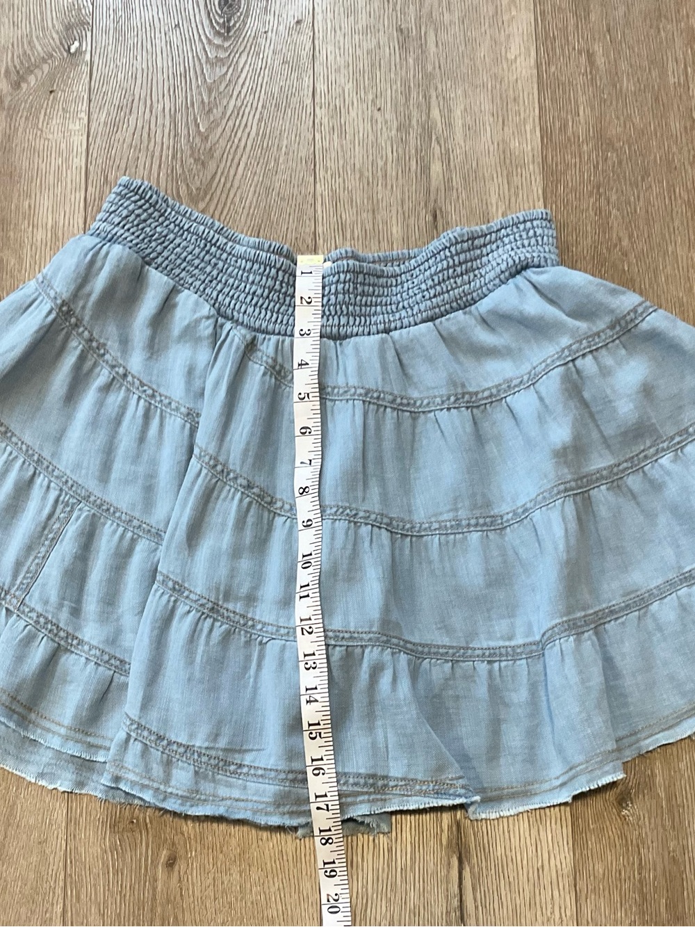 Anthropologie Pilcro Reese Smocked Light Blue Tiered Mini Skirt Size Medium NWT - Picture 9 of 15